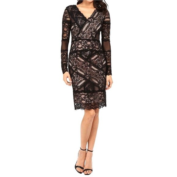 Nicole Miller Dresses & Skirts - Nicole Miller Lace Sheath Dress Size M Black Beige Lining Stretch NWT CE 10053